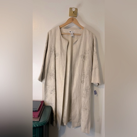 NWT Carole Little Floral Embroidered Linen Open Duster Jacket Coat Sz 22W 1X 2X - Picture 1 of 8